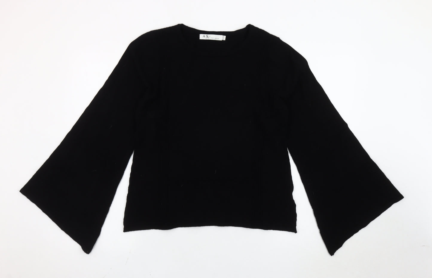 Anna Smith Women's Black Bell Sleeve Crew Neck Jumper Size S