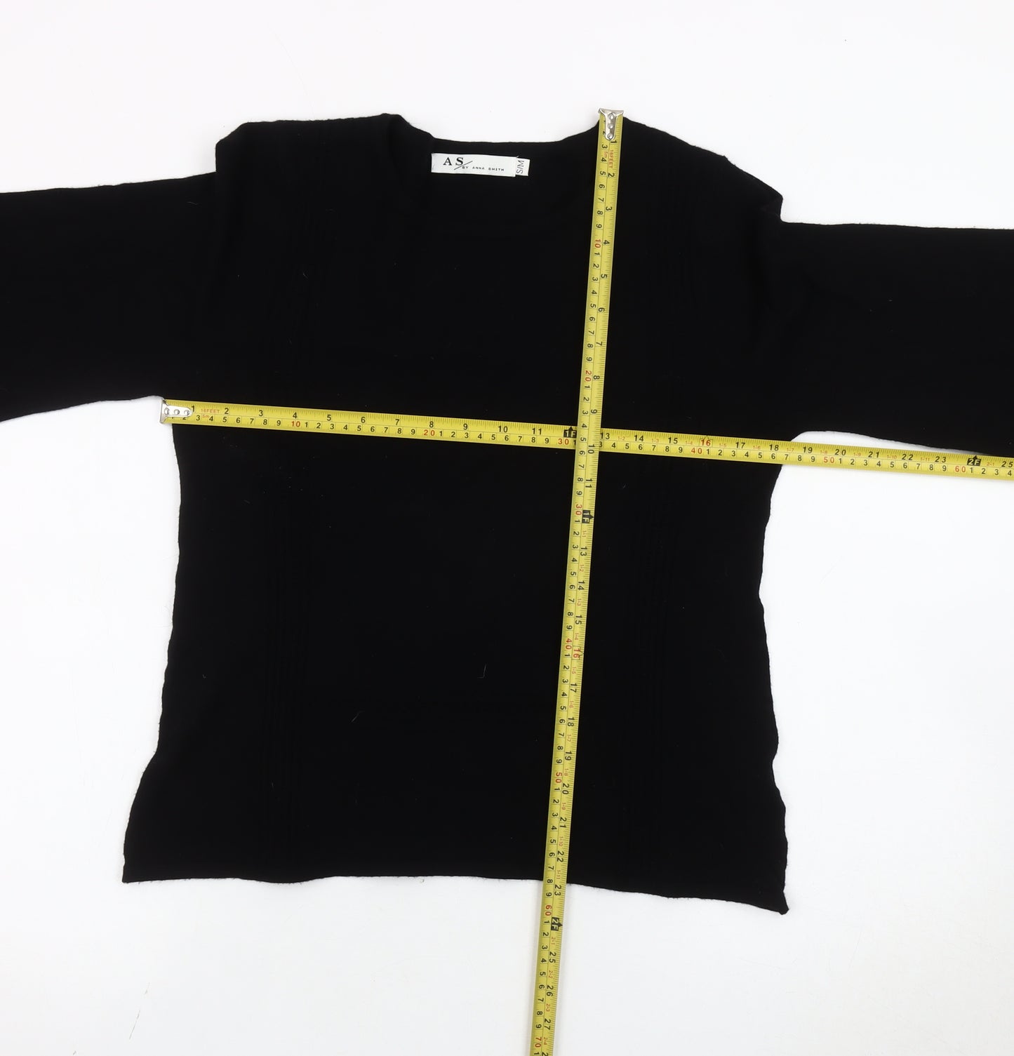 Anna Smith Women's Black Bell Sleeve Crew Neck Jumper Size S