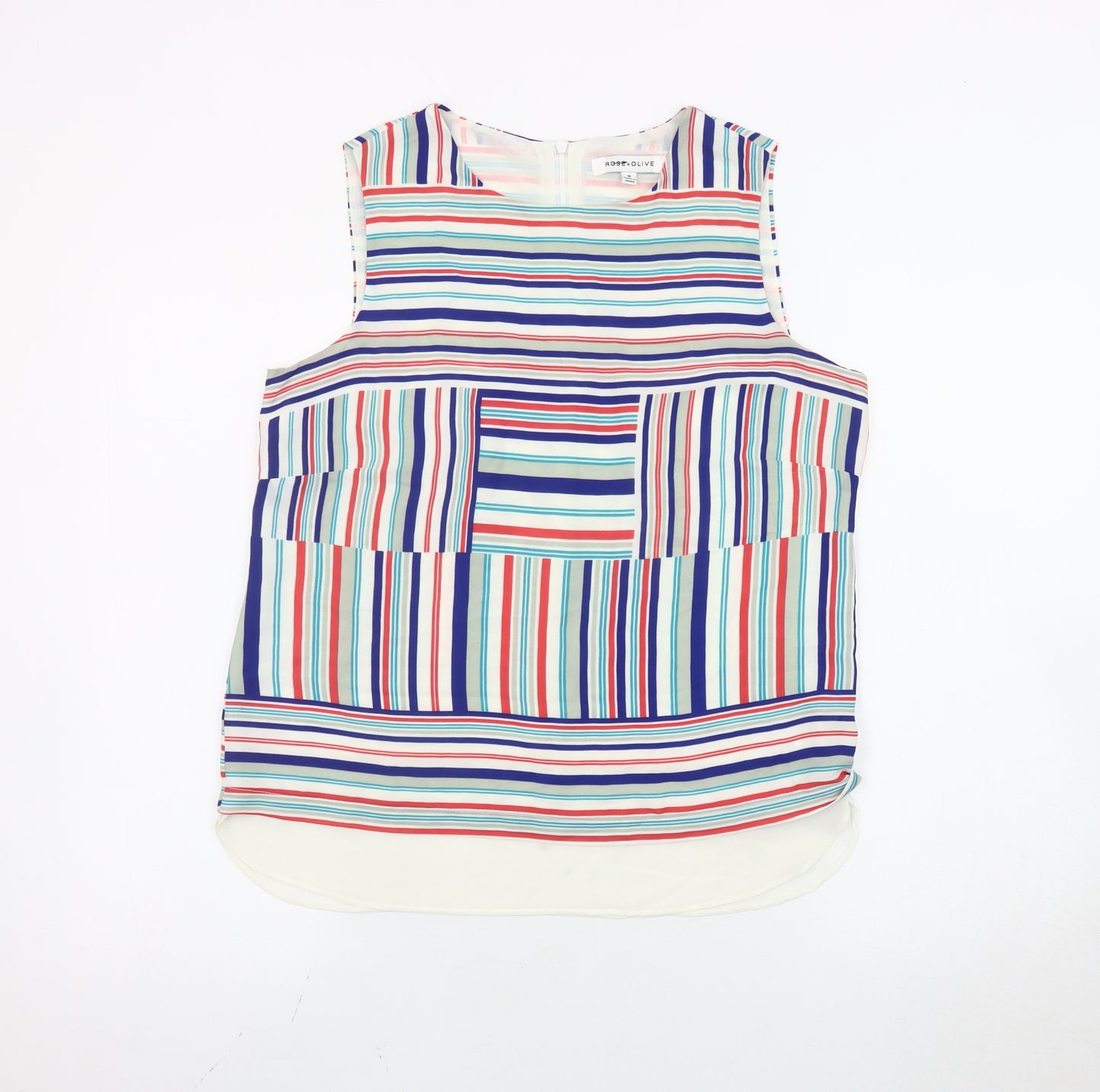 Rose + Olive Women's Multicoloured Striped Sleeveless Blouse M