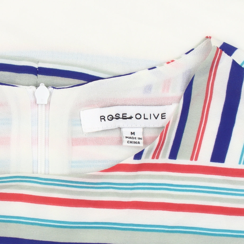 Rose + Olive Women's Multicoloured Striped Sleeveless Blouse M