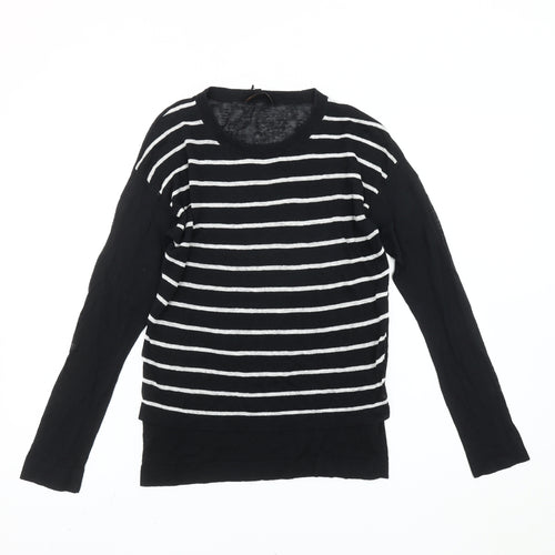 Jaeger Womens Black Striped Linen Blend Jumper Size S Crew Neck