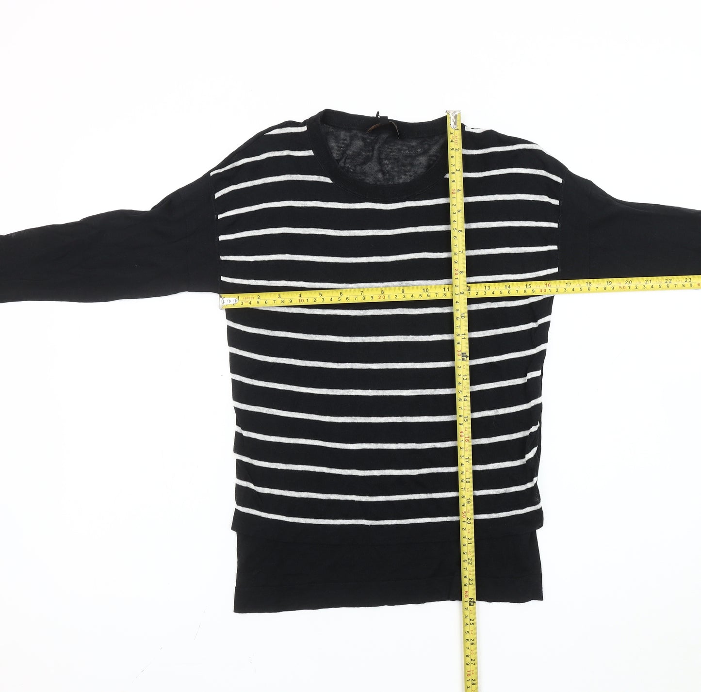 Jaeger Womens Black Striped Linen Blend Jumper Size S Crew Neck