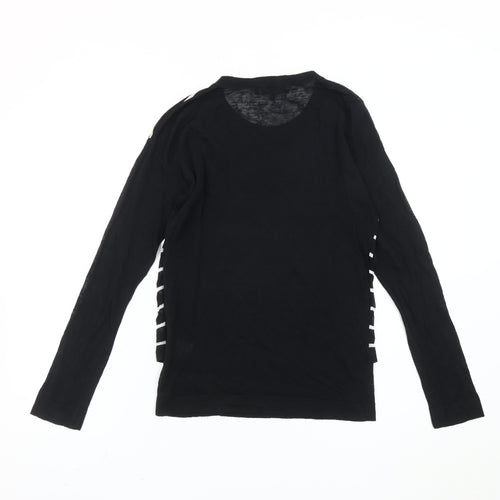 Jaeger Womens Black Striped Linen Blend Jumper Size S Crew Neck