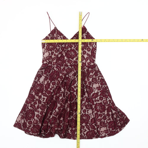 AX Paris Women's Red Lace A-Line Sleeveless Party Dress Size 10