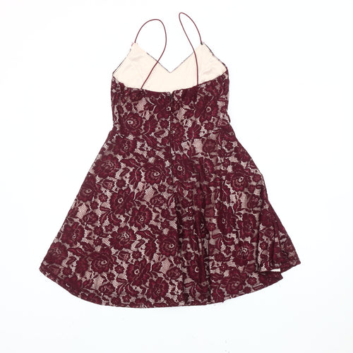 AX Paris Women's Red Lace A-Line Sleeveless Party Dress Size 10