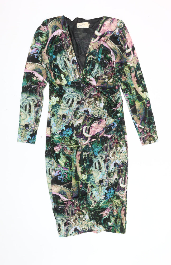 Kevan Jon Women's Multicoloured Bodycon Viscose Stretch Dress Size 8