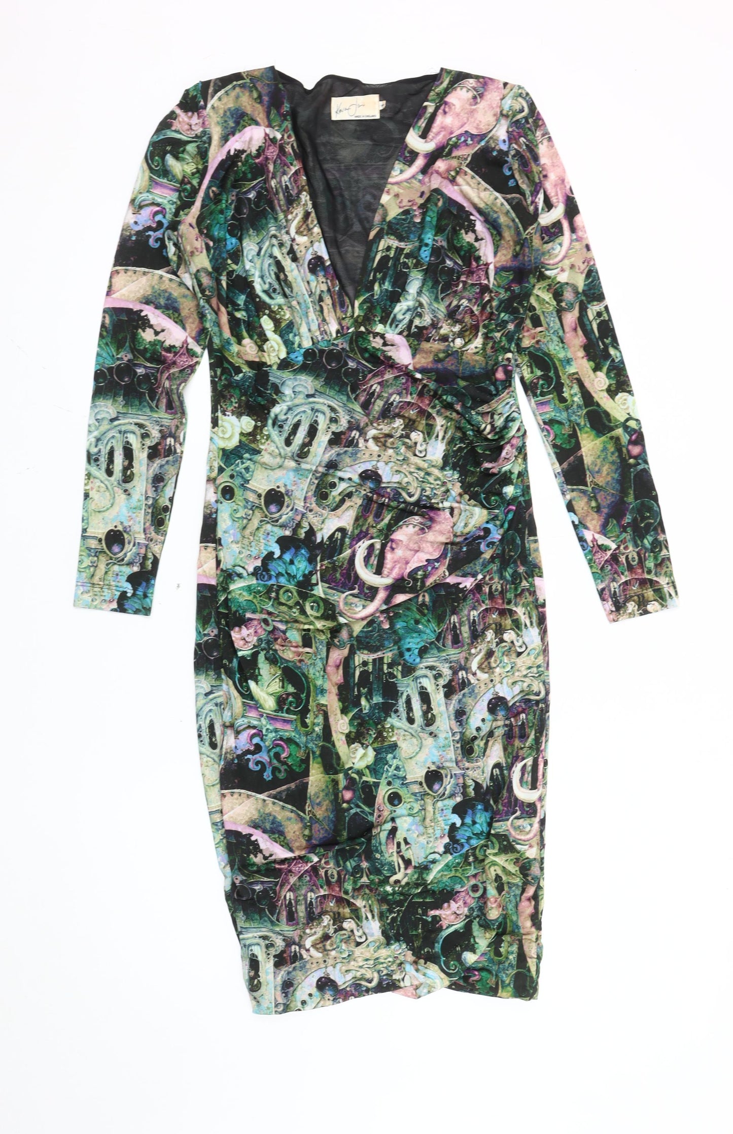 Kevan Jon Women's Multicoloured Bodycon Viscose Stretch Dress Size 8