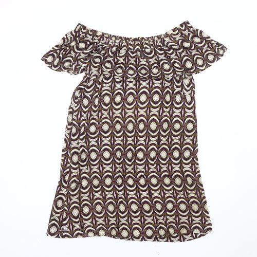 H&M Women's Multicoloured Geometric Off Shoulder Knee Length Dress Size 10