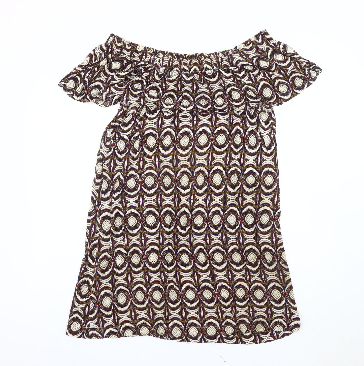 H&M Women's Multicoloured Geometric Off Shoulder Knee Length Dress Size 10