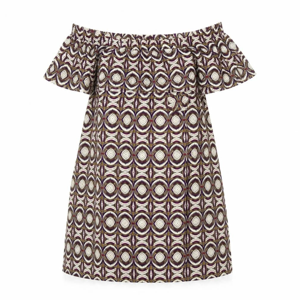 H&M Women's Multicoloured Geometric Off Shoulder Knee Length Dress Size 10