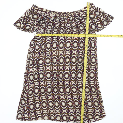 H&M Women's Multicoloured Geometric Off Shoulder Knee Length Dress Size 10