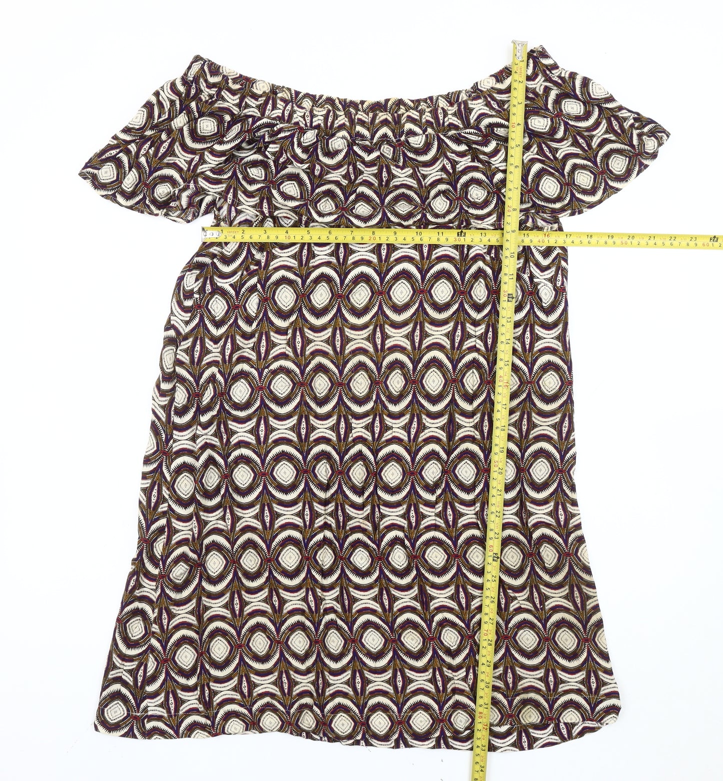 H&M Women's Multicoloured Geometric Off Shoulder Knee Length Dress Size 10