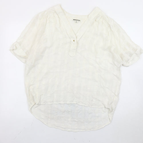 Whistles Women Ivory Check Cotton Tunic Blouse L Short Sleeve