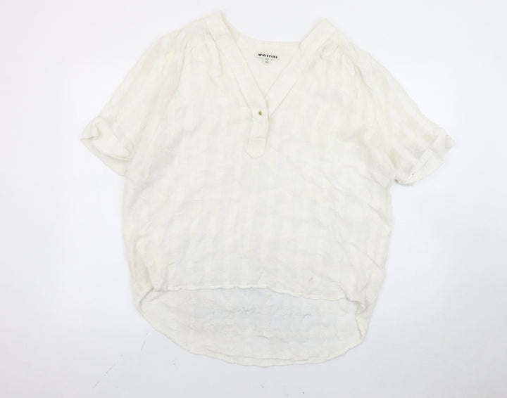 Whistles Women Ivory Check Cotton Tunic Blouse L Short Sleeve