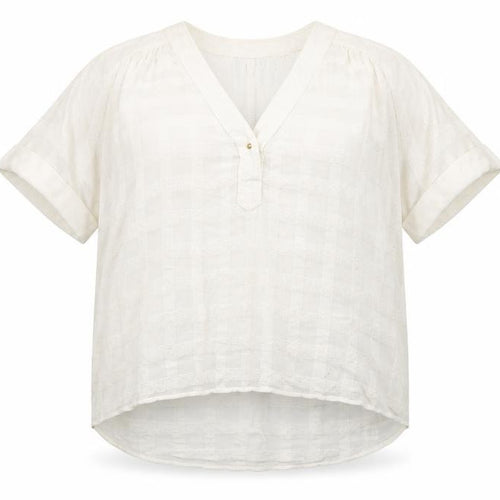 Whistles Women Ivory Check Cotton Tunic Blouse L Short Sleeve