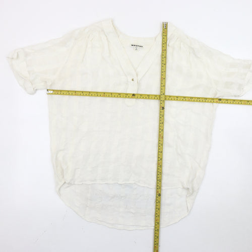 Whistles Women Ivory Check Cotton Tunic Blouse L Short Sleeve