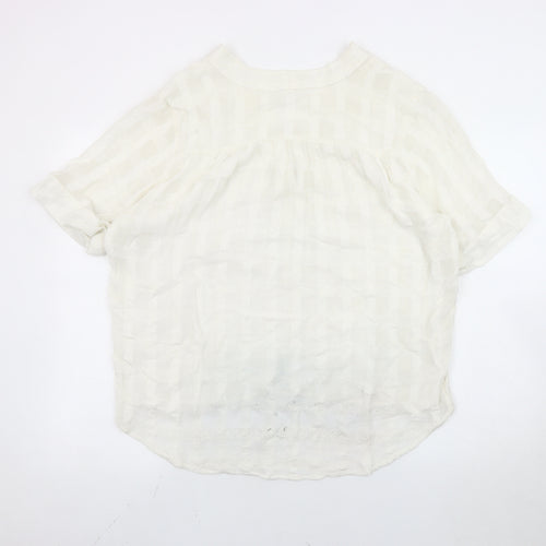 Whistles Women Ivory Check Cotton Tunic Blouse L Short Sleeve