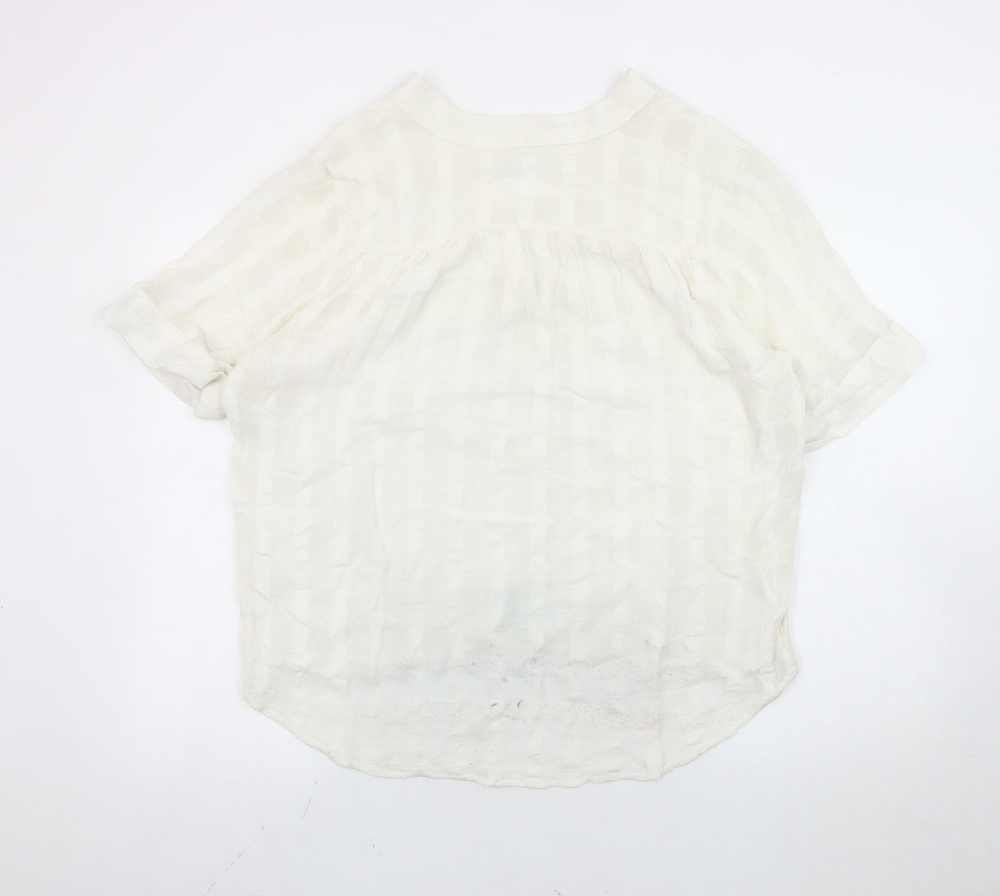 Whistles Women Ivory Check Cotton Tunic Blouse L Short Sleeve
