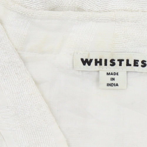Whistles Women Ivory Check Cotton Tunic Blouse L Short Sleeve