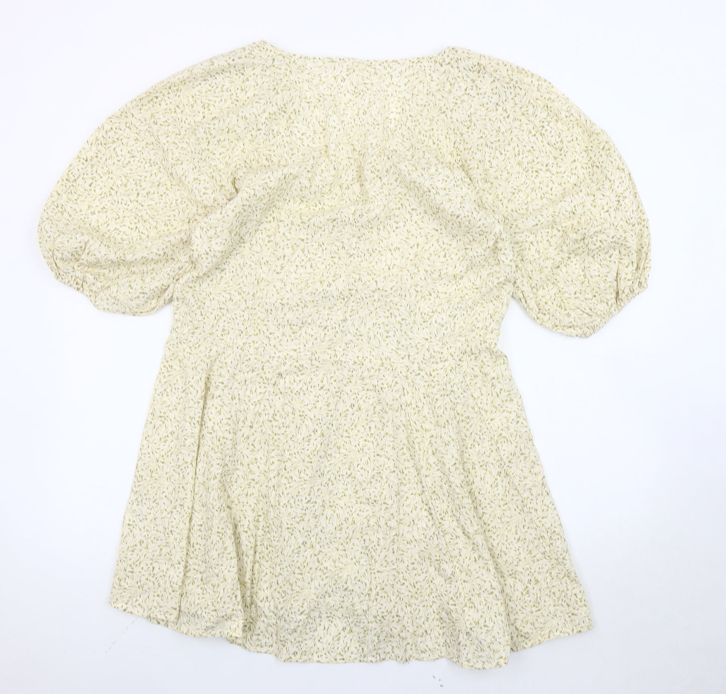 H&M Women’s Ivory Floral A-Line Short Dress Size 8 Puff Sleeves