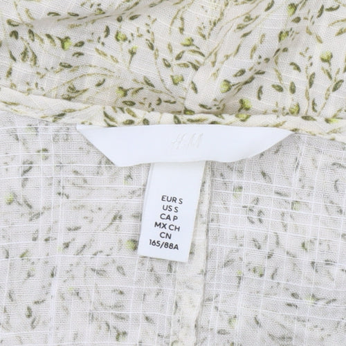 H&M Women’s Ivory Floral A-Line Short Dress Size 8 Puff Sleeves