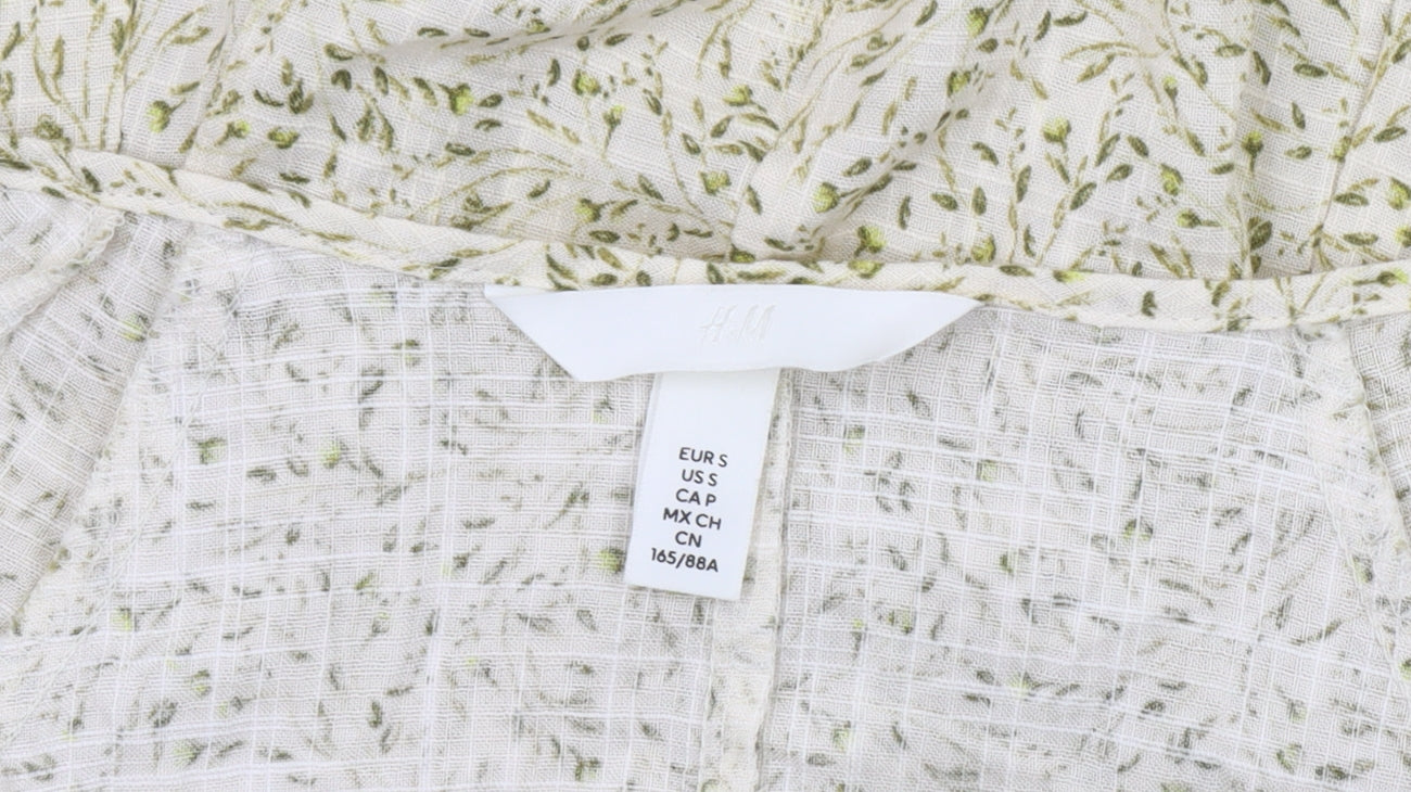 H&M Women’s Ivory Floral A-Line Short Dress Size 8 Puff Sleeves