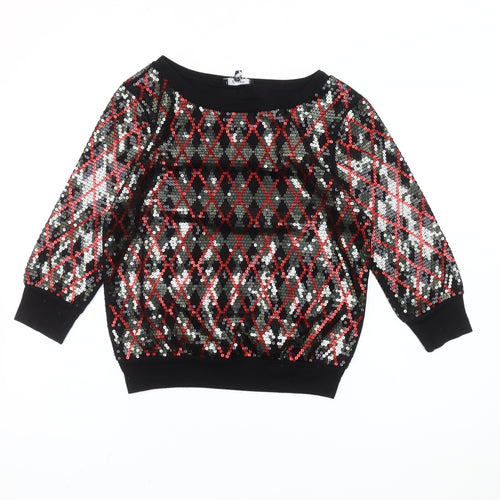 Express Women's Black Sequin Argyle Pullover Sweatshirt Size S
