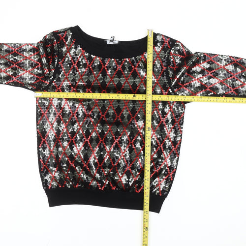 Express Women's Black Sequin Argyle Pullover Sweatshirt Size S