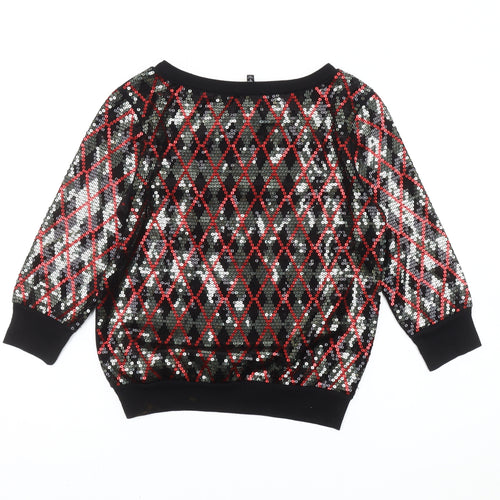 Express Women's Black Sequin Argyle Pullover Sweatshirt Size S