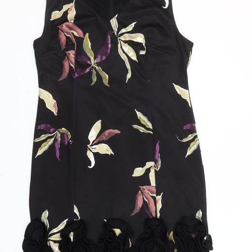 Kaleidoscope Women’s Black Floral Sheath Dress Size 18 Ruffle Hem Knee Length