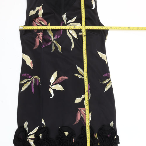 Kaleidoscope Women’s Black Floral Sheath Dress Size 18 Ruffle Hem Knee Length