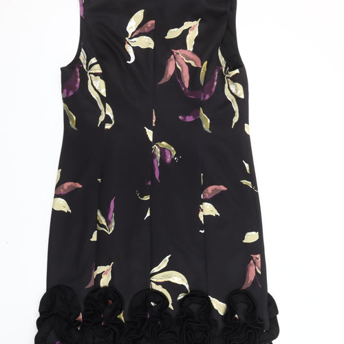 Kaleidoscope Women’s Black Floral Sheath Dress Size 18 Ruffle Hem Knee Length