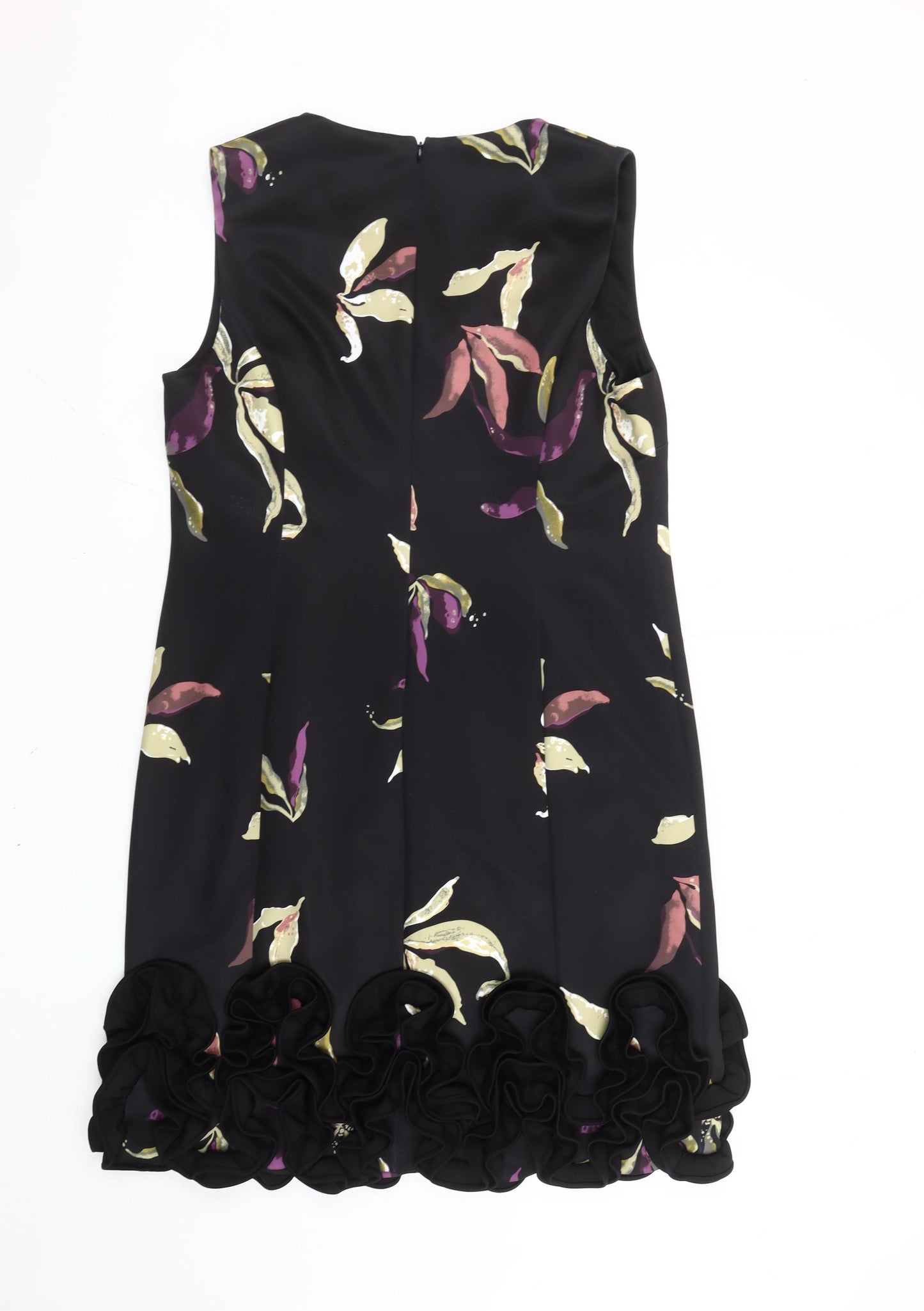 Kaleidoscope Women’s Black Floral Sheath Dress Size 18 Ruffle Hem Knee Length