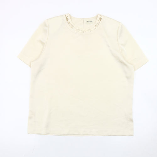 Viyella Petite Women Ivory Crew Neck Short Sleeve Blouse Size 12