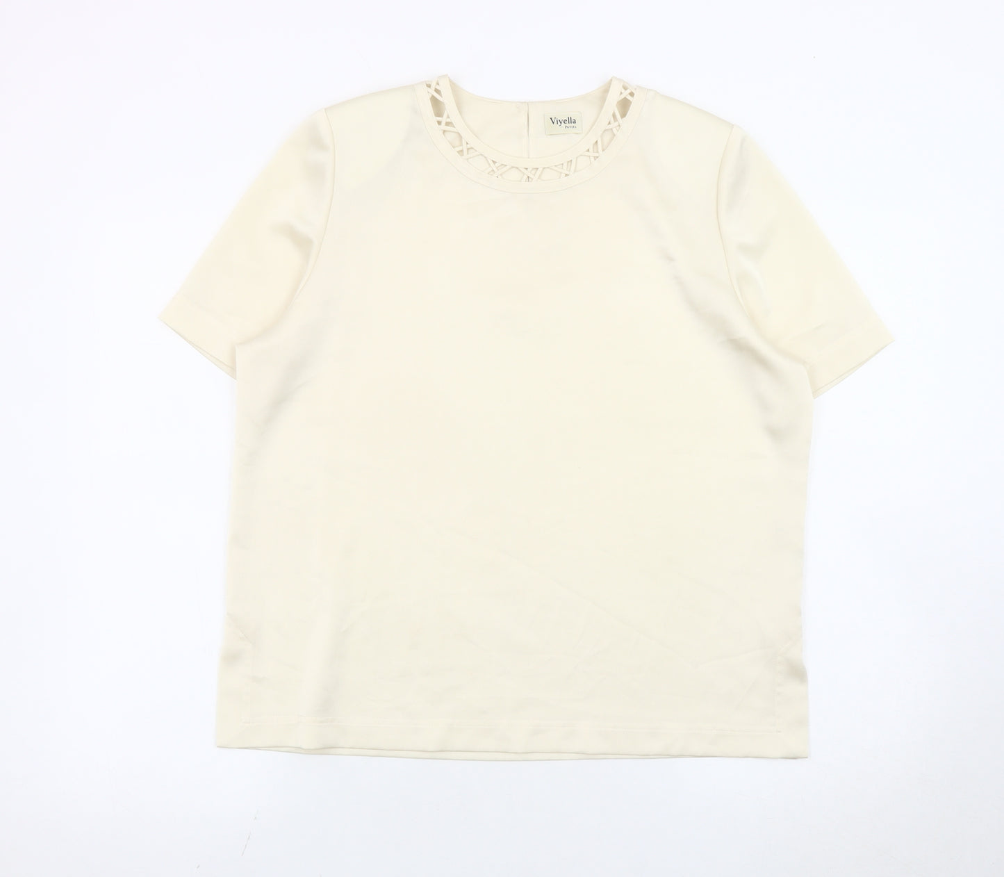 Viyella Petite Women Ivory Crew Neck Short Sleeve Blouse Size 12