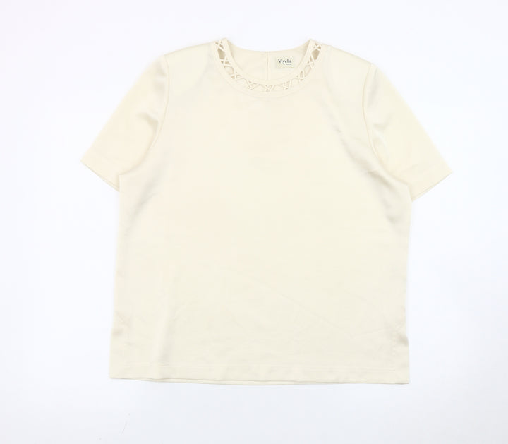 Viyella Petite Women Ivory Crew Neck Short Sleeve Blouse Size 12
