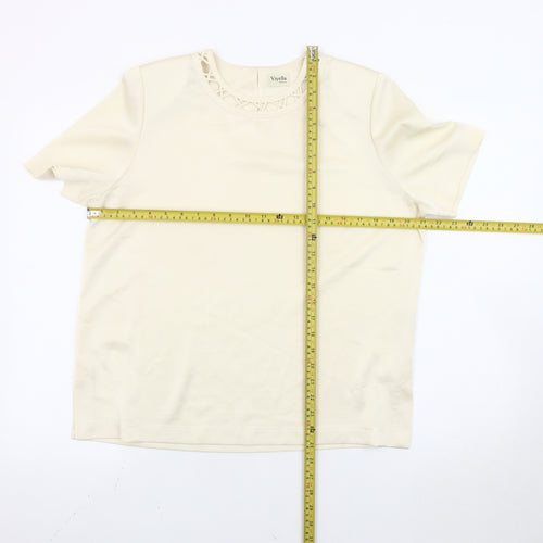 Viyella Petite Women Ivory Crew Neck Short Sleeve Blouse Size 12