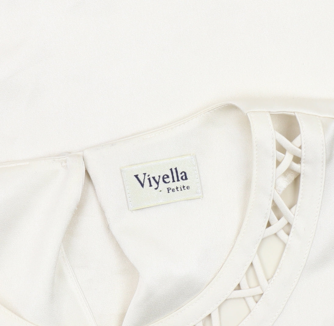 Viyella Petite Women Ivory Crew Neck Short Sleeve Blouse Size 12