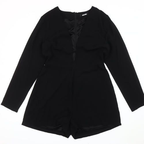 Missguided Women Black Size 14 V-Neck Long Sleeve Playsuit Polyester