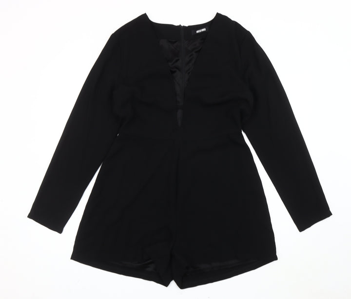 Missguided Women Black Size 14 V-Neck Long Sleeve Playsuit Polyester