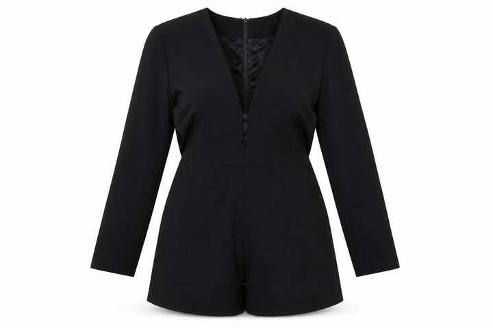Missguided Women Black Size 14 V-Neck Long Sleeve Playsuit Polyester