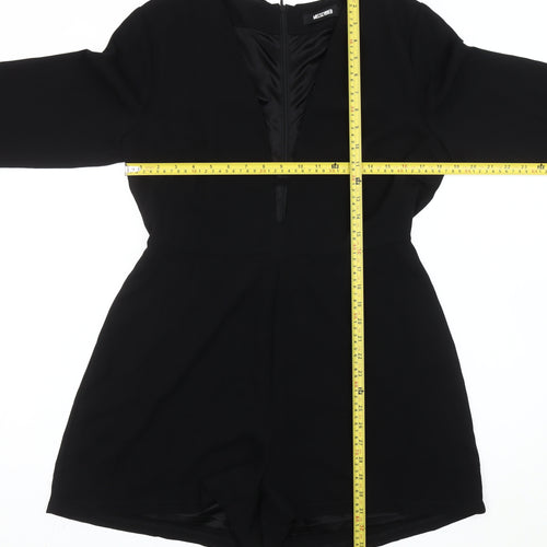 Missguided Women Black Size 14 V-Neck Long Sleeve Playsuit Polyester