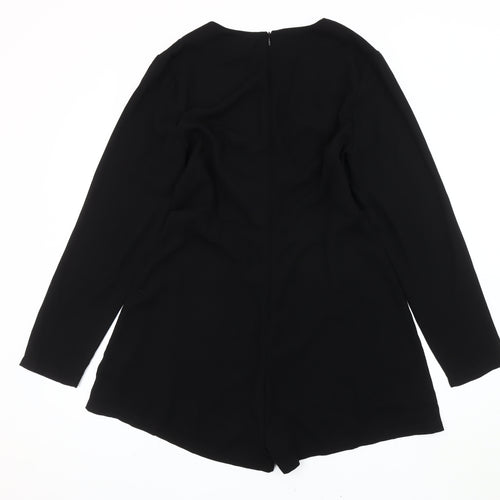 Missguided Women Black Size 14 V-Neck Long Sleeve Playsuit Polyester
