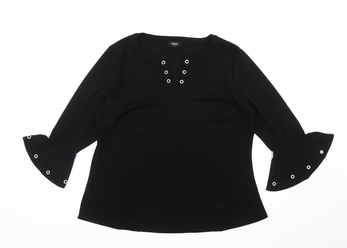 Klass Women’s Black Bell Sleeve Eyelet Blouse XL Regular Fit