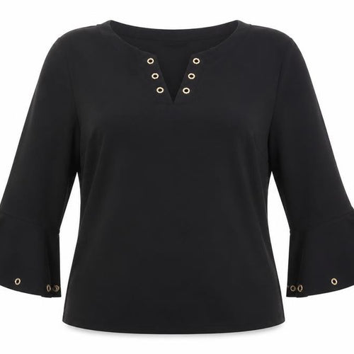 Klass Women’s Black Bell Sleeve Eyelet Blouse XL Regular Fit