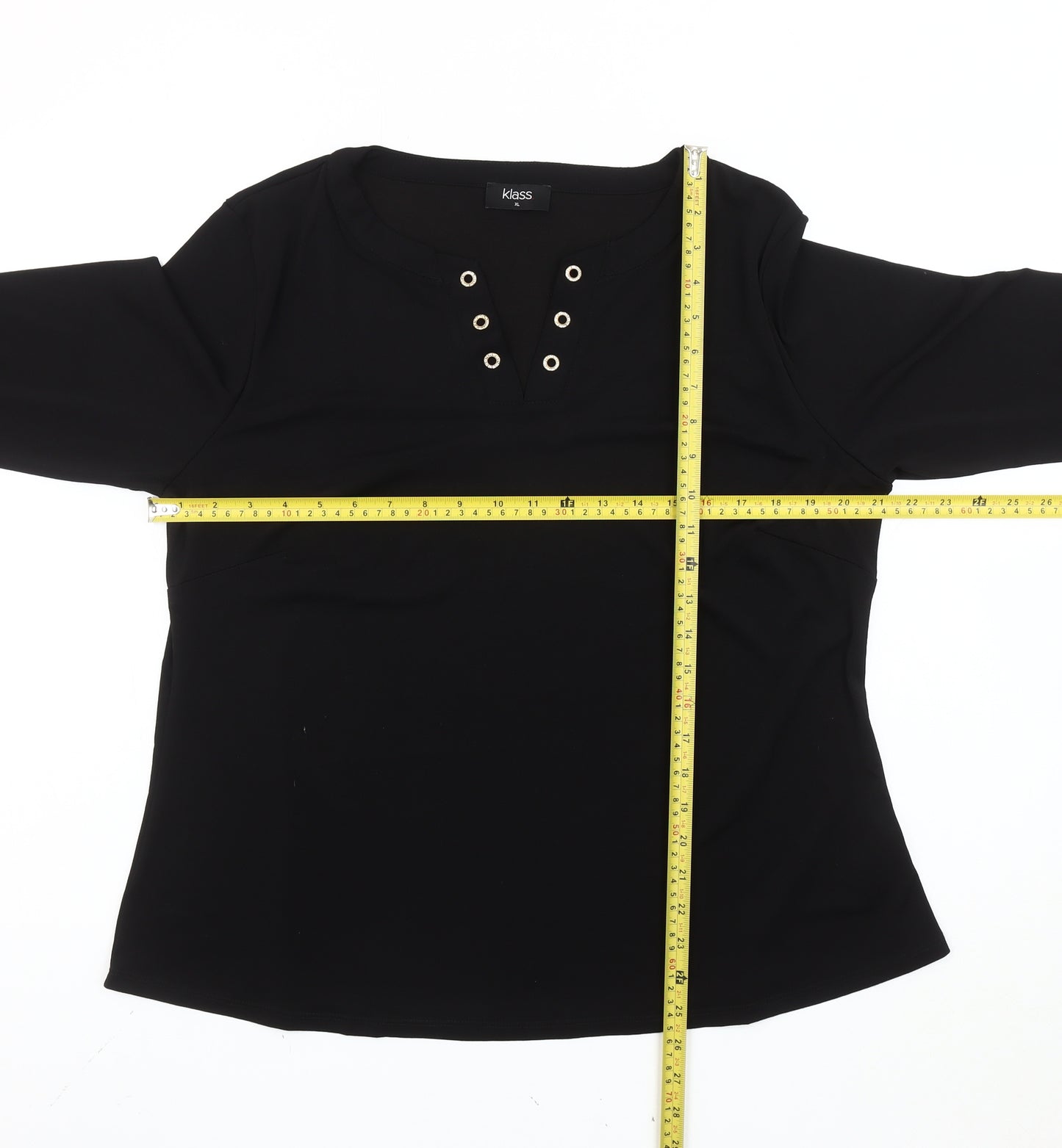 Klass Women’s Black Bell Sleeve Eyelet Blouse XL Regular Fit