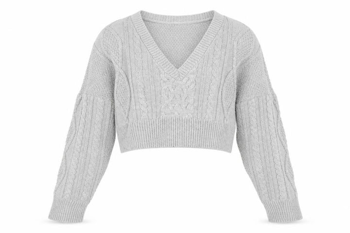 Missguided Women's Grey Cable-Knit V-Neck Acrylic Jumper Size 10
