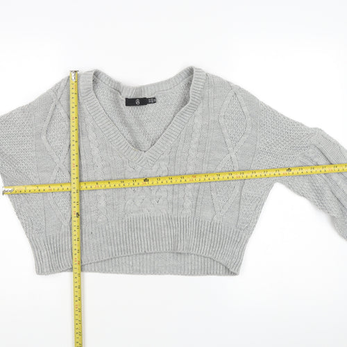 Missguided Women's Grey Cable-Knit V-Neck Acrylic Jumper Size 10