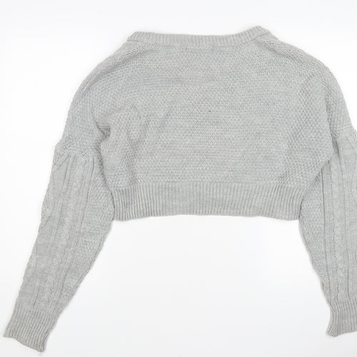 Missguided Women's Grey Cable-Knit V-Neck Acrylic Jumper Size 10