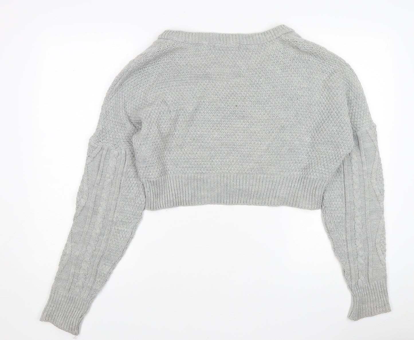Missguided Women's Grey Cable-Knit V-Neck Acrylic Jumper Size 10